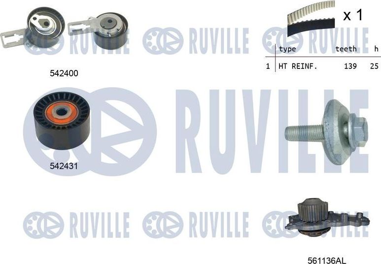 Помпа (водяной насос) с комплектом ремня ГРМ Ruville. Артикул 5503791