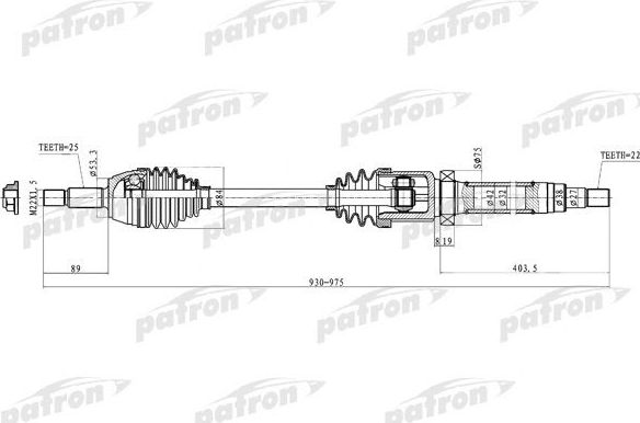 Полуось (привод в сборе, приводной вал) Patron передняя правая для Ford Fusion I 2002-2008. Артикул PDS0222