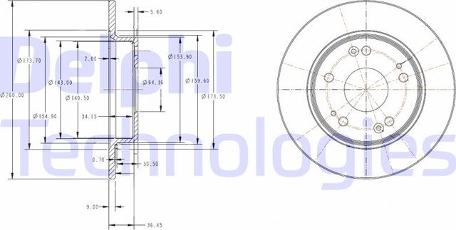 Тормозной диск Delphi задний для Honda Civic VIII 2005-2012. Артикул BG4118C