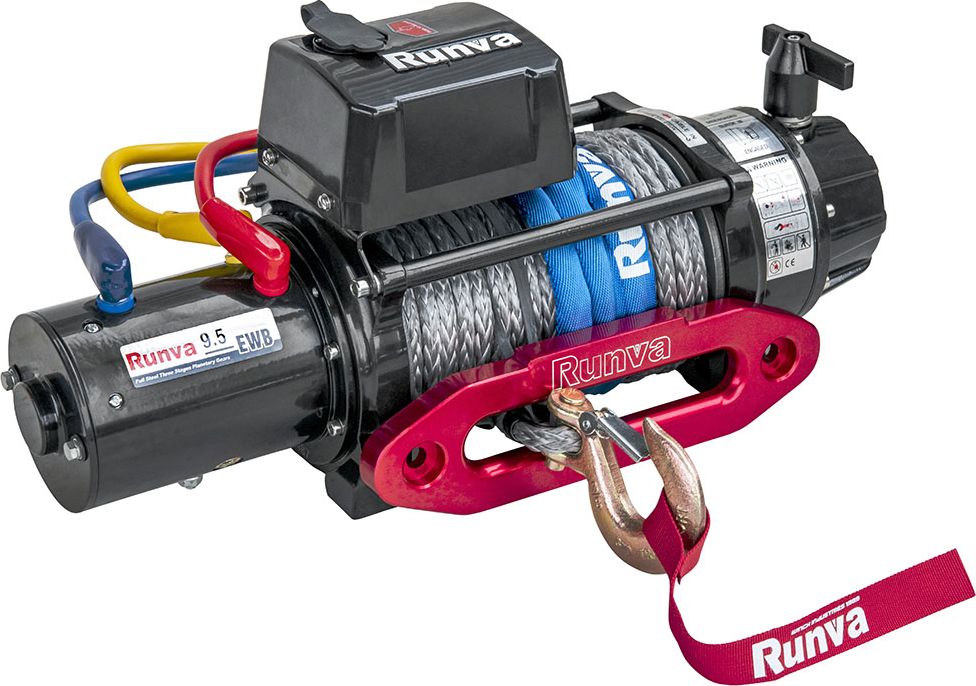 Лебёдка электрическая 12V Runva 9500 lbs 4350 кг (влагозащищенная) синтетический трос. Артикул EWB9500SSR