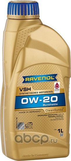 Масло моторное RAVENOL VSH SAE 0W-20 (1л). Артикул 111115400101999