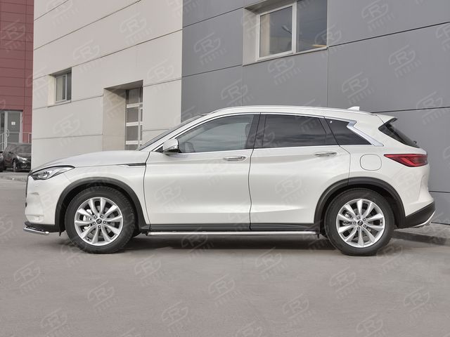 Защита порогов RusStal труба d42 с листом (лист нерж, проф. нерж) (Вариант 3) для Infiniti QX50 II 2018-2026. Артикул IQX5L-0030813