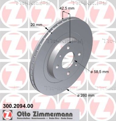 Тормозной диск Zimmermann передний для ВАЗ 2111 2000-2009. Артикул 300.2094.00
