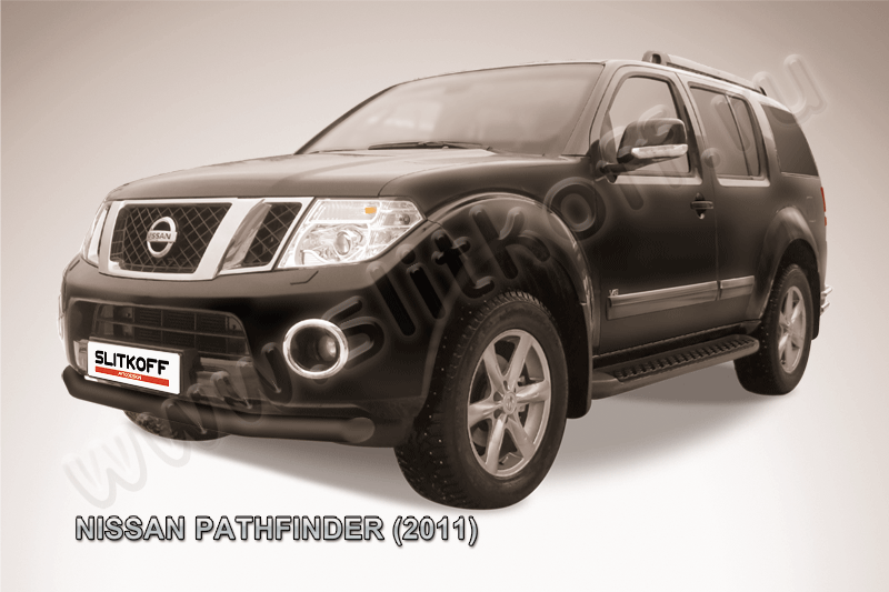 Защита Slitkoff переднего бампера d76 ЧЕРНАЯ матовая для Nissan Pathfinder R51 2011-2014. Артикул NIP11-001B