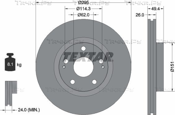 Тормозной диск Textar Pro передний для Toyota Corolla Verso I 2004-2009. Артикул 92168003