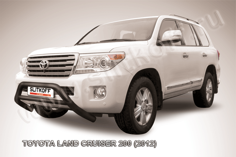 Кенгурятник Slitkoff d76 низкий широкий с перемычкой ЧЕРНЫЙ матовый для Toyota Land Cruiser 200 2012-2013. Артикул TLC2-12-008B