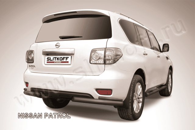 Защита Slitkoff задняя d76/42 уголки двойные ЧЕРНАЯ матовая для Nissan Patrol Y62 2012-2014. Артикул NIPAT018B