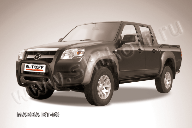 Кенгурятник Slitkoff d57 низкий ЧЕРНЫЙ матовый для Mazda BT-50 I 2006-2011. Артикул MZB005B