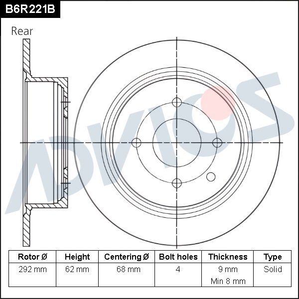 Тормозной диск Advics для Nissan Cube Z12 2010-2026. Артикул B6R221B