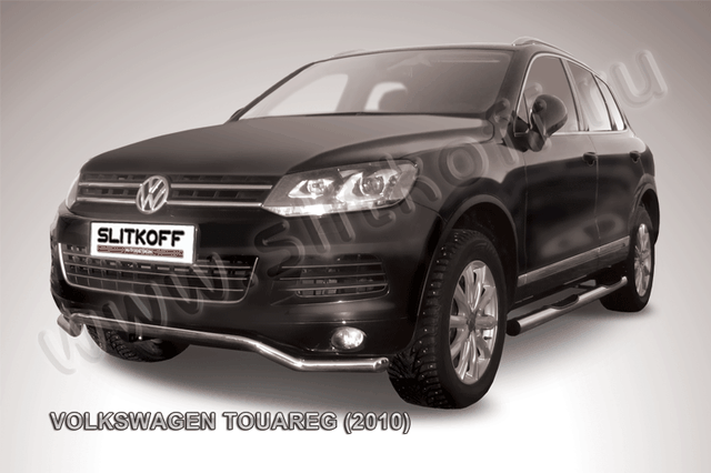 Защита Slitkoff переднего бампера d57 Волна для Volkswagen Touareg II 2010-2014. Артикул VWTR-001