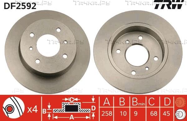 Тормозной диск TRW задний для Nissan Primera P11 1996-2002. Артикул DF2592