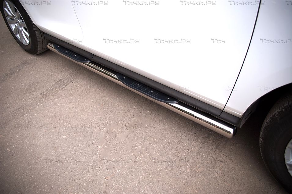 Защита порогов RusStal труба d76 с накладками (вариант 3) для Mazda CX-7 2010-2013. Артикул MC7T-0006443