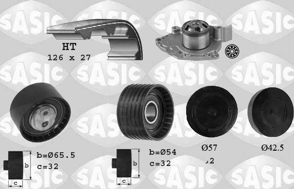 Помпа (водяной насос) с комплектом ремня ГРМ Sasic для Renault Kaptur I 2016-2026. Артикул 3904031