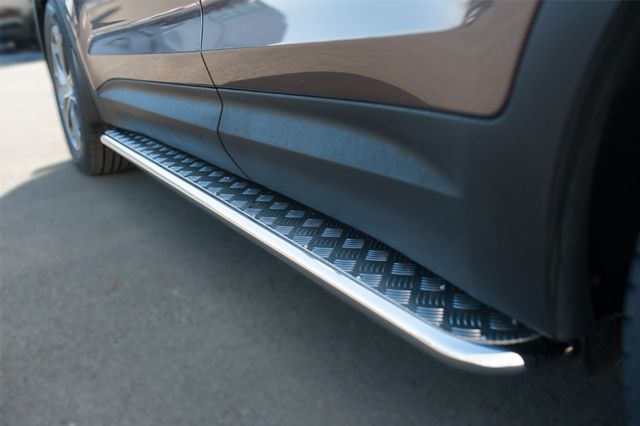 Защита порогов RusStal труба d42 с листом для Hyundai Grand Santa Fe 2014-2016. Артикул HSFL-002011