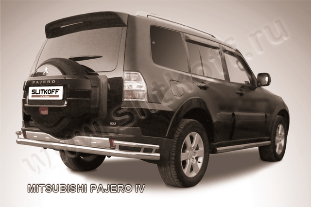 Защита Slitkoff заднего бампера d76/42 двойная для Mitsubishi Pajero IV 2006-2011. Артикул MPJ015