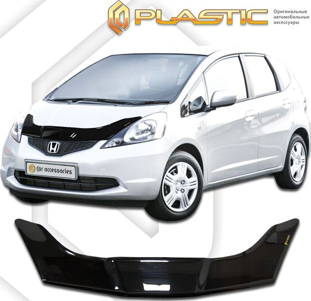 Дефлектор СА Пластик для капота (Classic черный) Honda Fit 2007-2014. Артикул 2010010105679