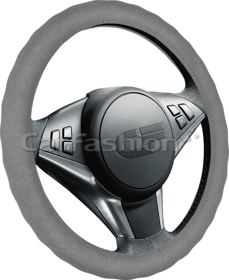 Оплётка на руль CarFashion Eco (размер L, экокожа, цвет СЕРЫЙ). Артикул 31145