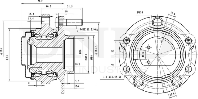 Ступица колеса с интегрированным подшипником (Unio). Артикул HUB-20206