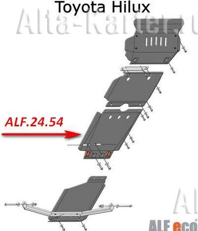 Защита алюминиевая Alfeco для КПП Toyota Hilux VII 2010-2015. Артикул ALF.24.54al