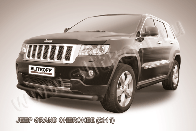 Защита Slitkoff переднего бампера d76 радиусная ЧЕРНАЯ матовая для Jeep Grand Cherokee WK2 2011-2014. Артикул JGCH002B
