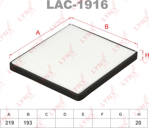 Салонный фильтр LYNXauto. Артикул LAC-1916