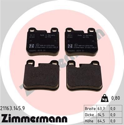 Тормозные колодки Zimmermann pb:z. Артикул 21163.145.9