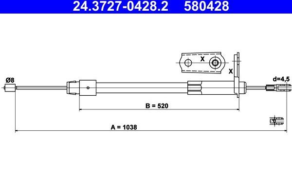 Трос ручника (тросик ручного тормоза) ATE. Артикул 24.3727-0428.2