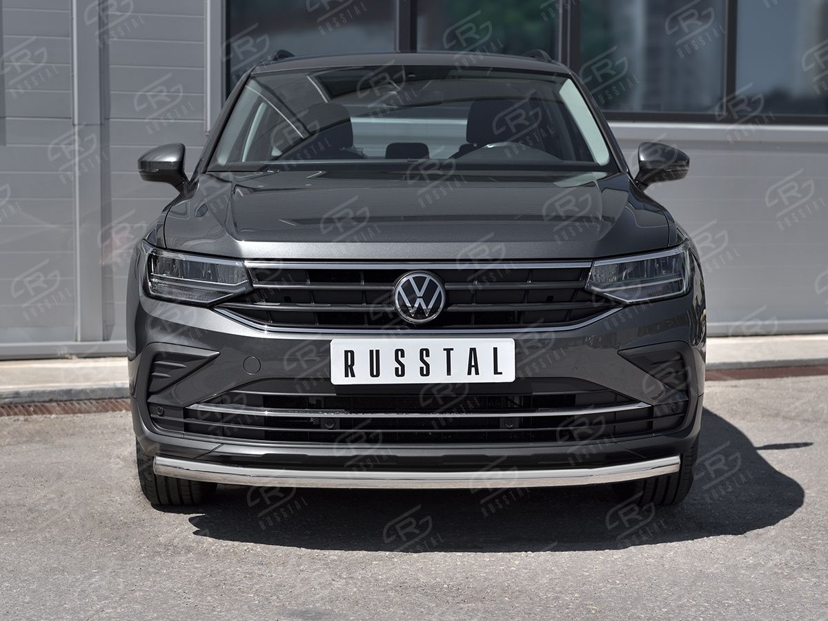Защита RusStal переднего бампера d63 секции для Volkswagen Tiguan II рестайлинг 2020-2026 (кроме R-Line). Артикул VGZ-003573