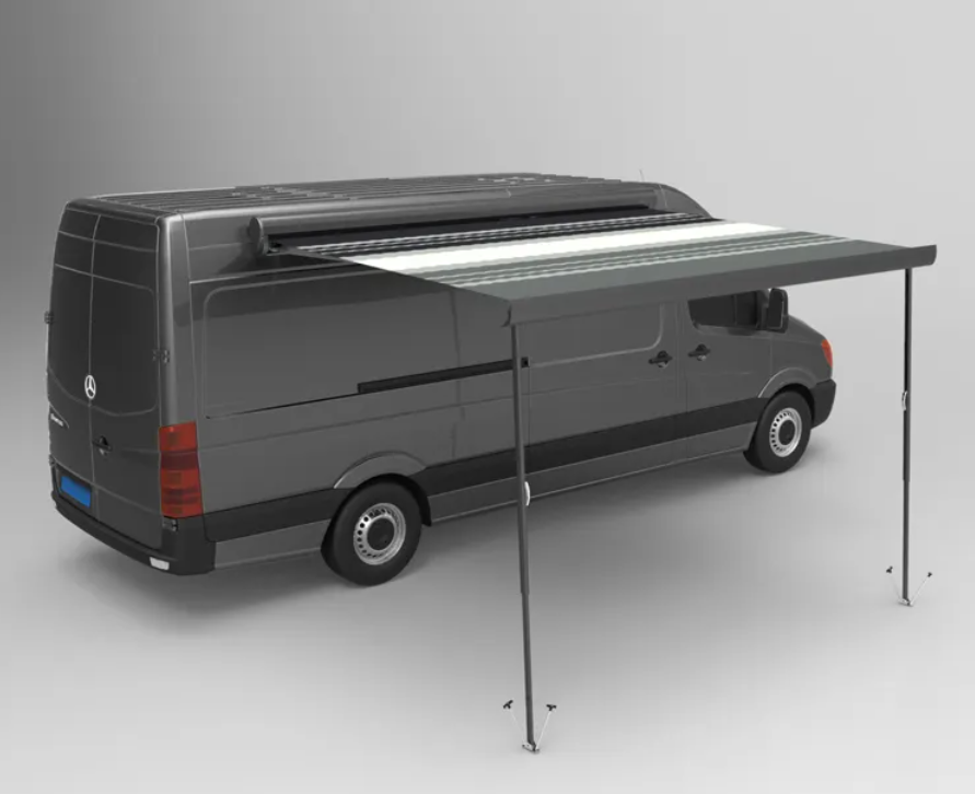 Маркиза автомобильная РИФ 4,5х2,5 м кассетная, привод механический, электромотор, корпус черный. Артикул RIF5933-4525BM