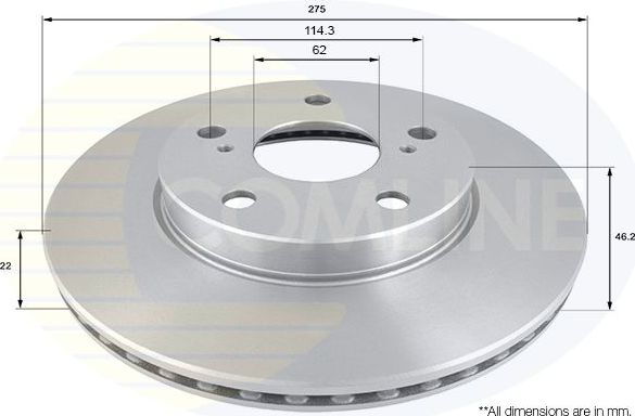 Тормозной диск Comline передний для Toyota Corolla E140, E150 2006-2014. Артикул ADC01140V