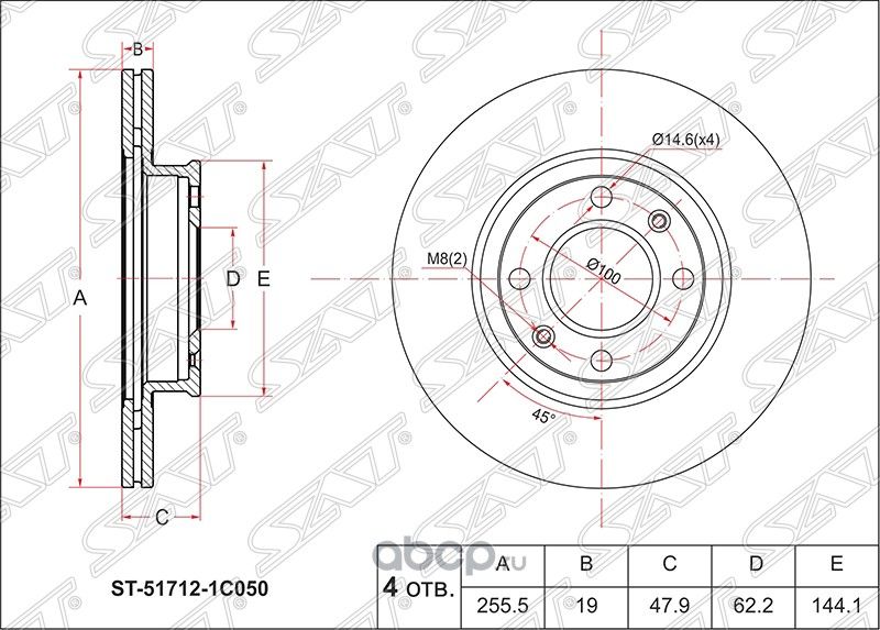 Диск тормозной перед HYUNDAI GETZ 02-11 (SAT). Артикул ST517121C050