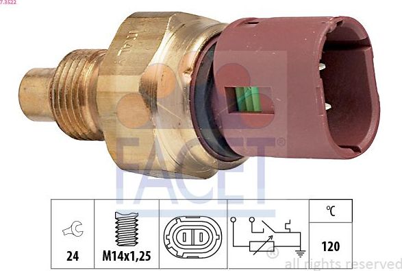 Датчик температуры охлаждающей жидкости Facet Made in Italy - OE Equivalent. Артикул 7.3522