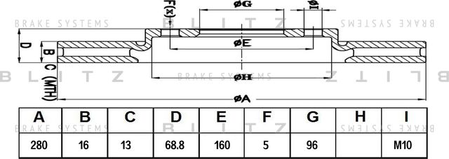 Диск тормозной задний Ford Transit 06- FWD (Blitz). Артикул BS0261