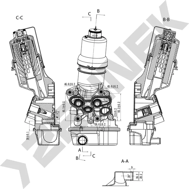 Корпус масляного фильтра AUDI A6 4F5, C6 04-11, VW POLO 6R1, 6C1 09 ,PASSAT B6 (Zennek). Артикул DOC0008