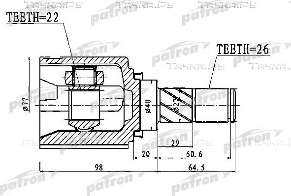 Шрус внутренний (граната) Patron. Артикул PCV1028