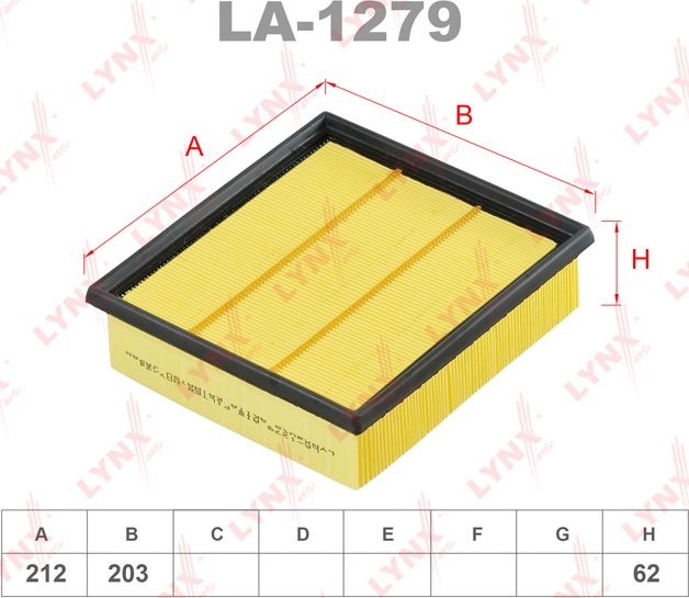 Воздушный фильтр LYNXauto для Fiat Linea 2007-2026. Артикул LA-1279