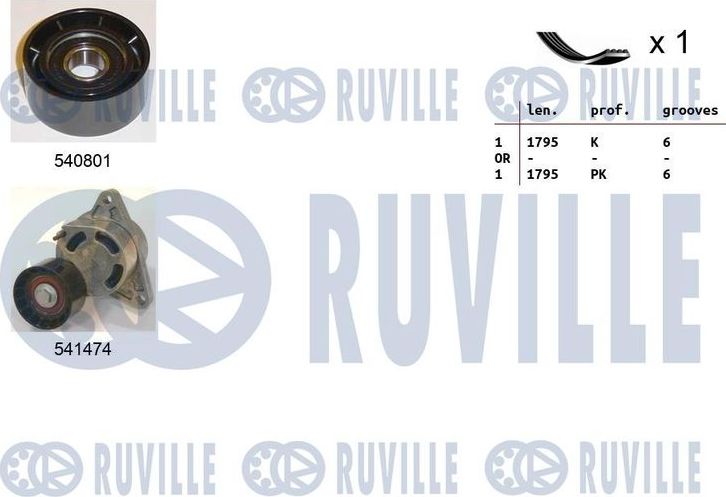 Приводной ремень поликлиновой с роликами (комплект) Ruville. Артикул 570153