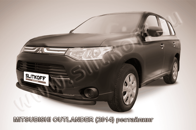 Защита Slitkoff переднего бампера d57 ЧЕРНАЯ матовая для Mitsubishi Outlander III 2014-2015. Артикул MOUT14-003B