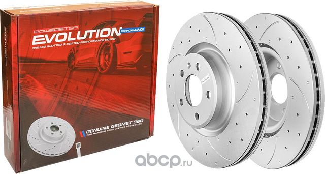 Передний тормозной диск Evolution с перфорацией и насечками, в покрытии GEOMET P (Powerstop). Артикул EBR1637