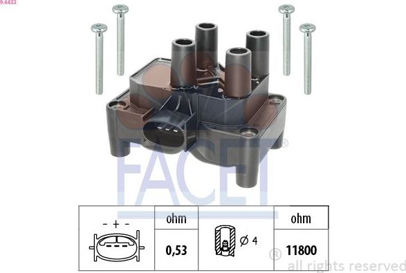 Катушка зажигания Facet Made in Italy - OE Equivalent. Артикул 9.6432