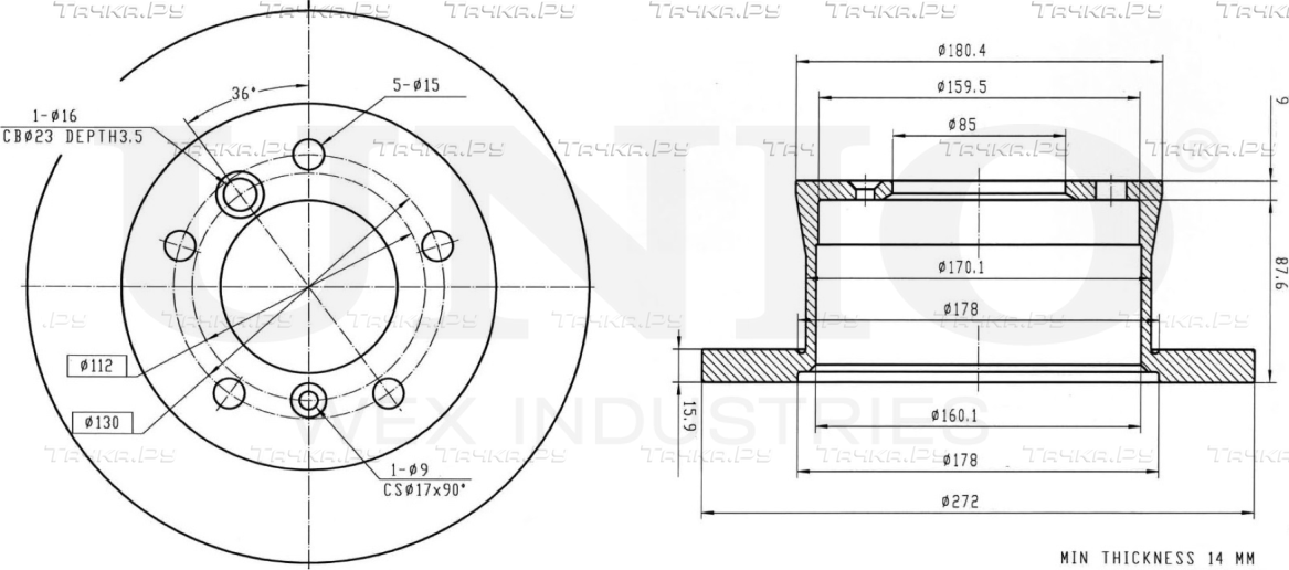 Диск тормозной (Unio). Артикул BRD-20604
