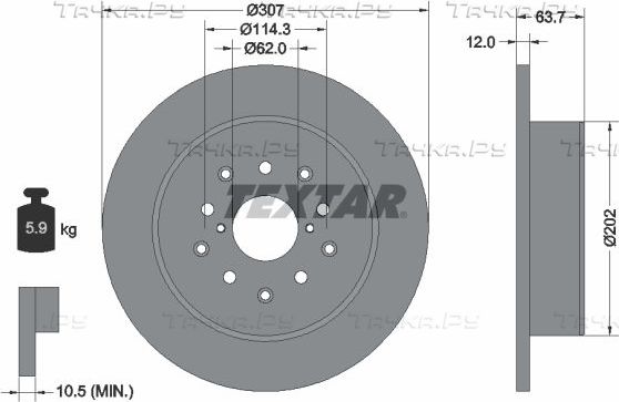 Тормозной диск Textar Pro задний для Toyota Celsior III (F30) 2000-2006. Артикул 92170803