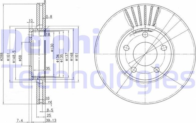 Тормозной диск Delphi передний для Audi A4 I (B5) 1995-2001. Артикул BG2745