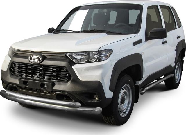 Защита Slitkoff переднего бампера d76/57 двойная для Lada Niva Travel 2020-2026. Артикул NivTR003