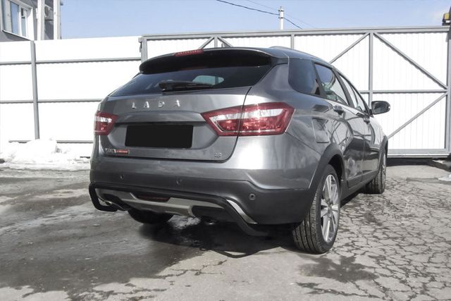 Защита Slitkoff заднего бампера d42 скоба для Lada Vesta SW Cross 2017-2026 Черная. Артикул LadVSWCR05B