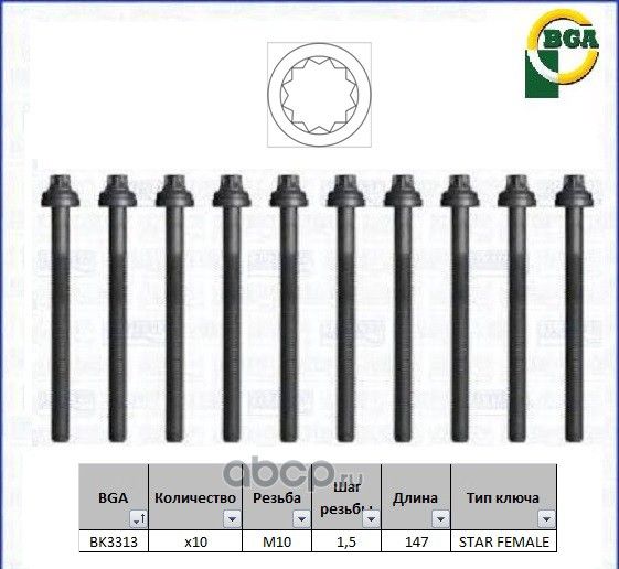 Комплект болтов ГБЦ BGA. Артикул BK3313