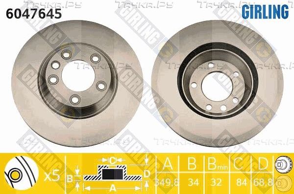 Тормозной диск Girling передний левый для Porsche Panamera I 2009-2013. Артикул 6047645