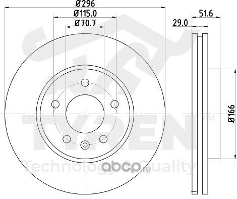 Тормозной диск (Tyren). Артикул TYR1016831