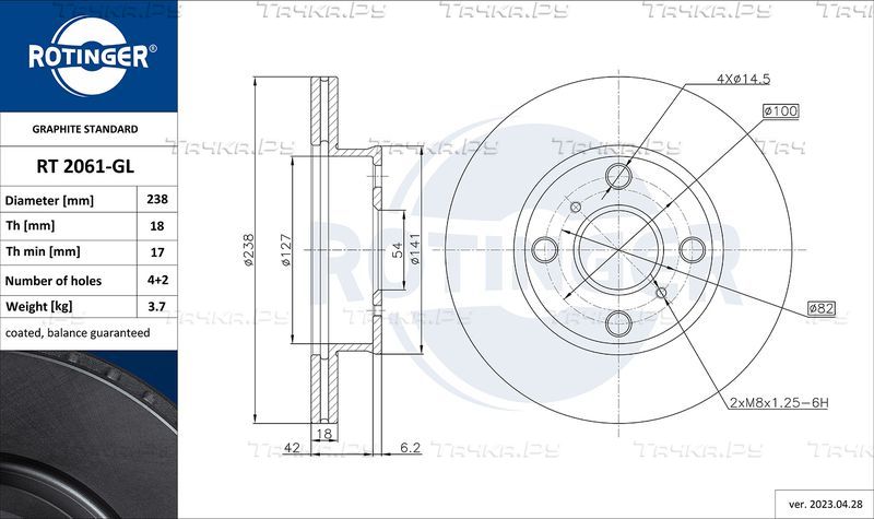 Тормозной диск Rotinger GRAPHITE LINE. Артикул RT 2061-GL