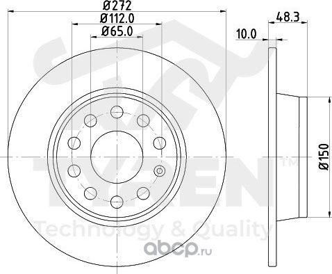 Тормозной диск (Tyren). Артикул TYR1023321